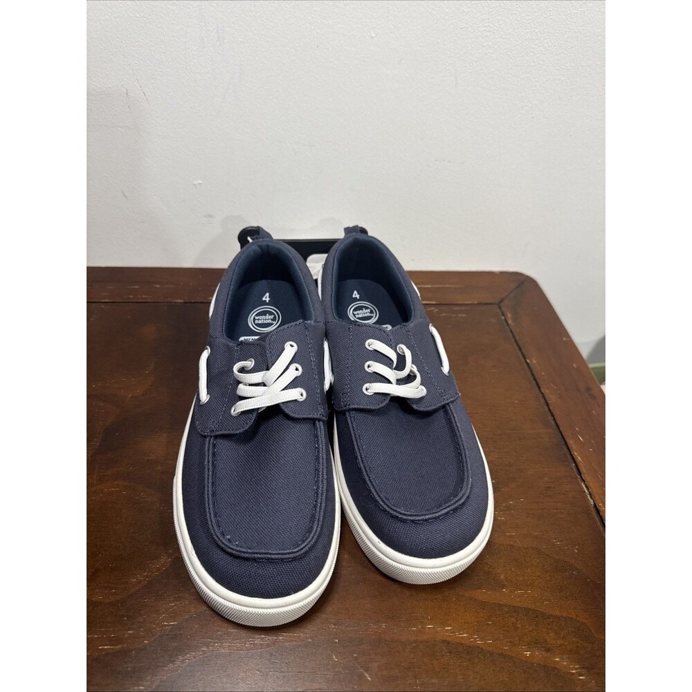 Wonder Nation Kids Blue White Canvas Lace-Up Low Top Boat Shoes Size 5